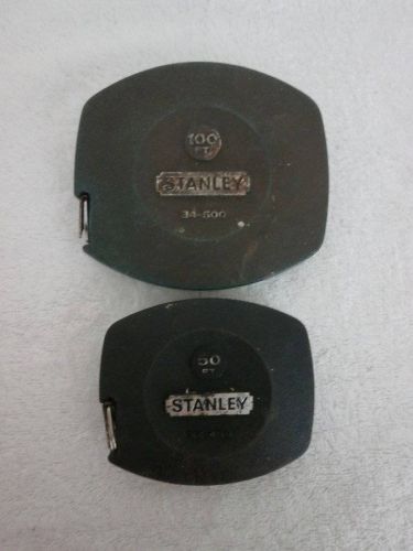 Vtg stanley metal tape measures wind up case lot of 2 100ft 50ft made in usa for sale