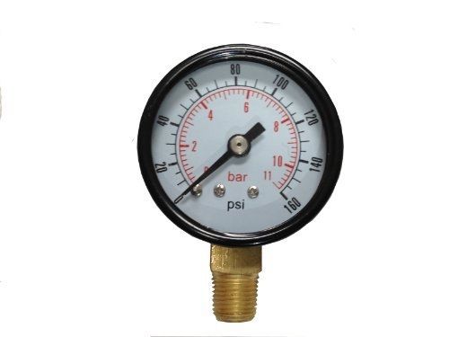 PneumaticPlus PSL15-160 Pressure Gauge, Lower Mount, 1-1/2&#034; Dial, 0-160 PSI,