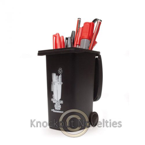 Wheelie Bin Desk Tidy - Black Trash Can Desk Organizer Pencil Holder