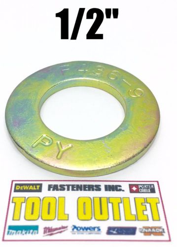 (qty 1000) 1/2&#034; f436 sae grade 8 yellow zinc plated hardened flat washers for sale