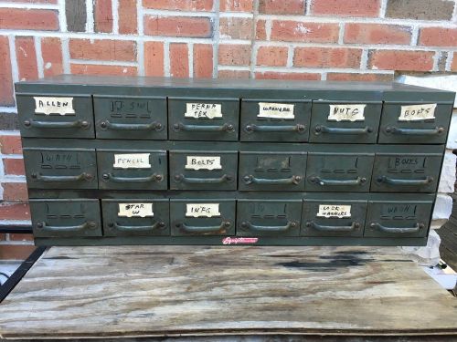 Vintage equipto 18 drawer metal storage cabinet army green . for sale