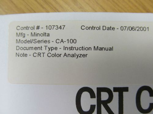 Minolta CA-100 CRT Color Analyzer Instruction Manual