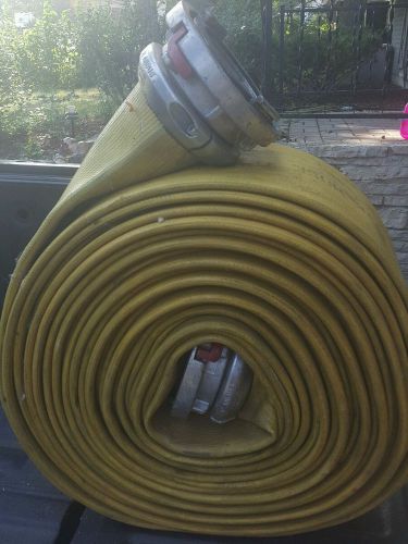 5&#034; x 100&#039; fire water supply hose yellow rubber lined w/ end coupled fittings for sale