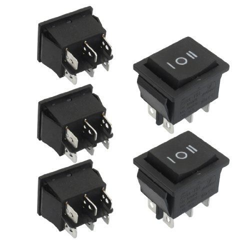 5 Pcs 6 Pin DPDT Black Button On/Off/On Rocker Switch AC 250V/15A 125V/20A