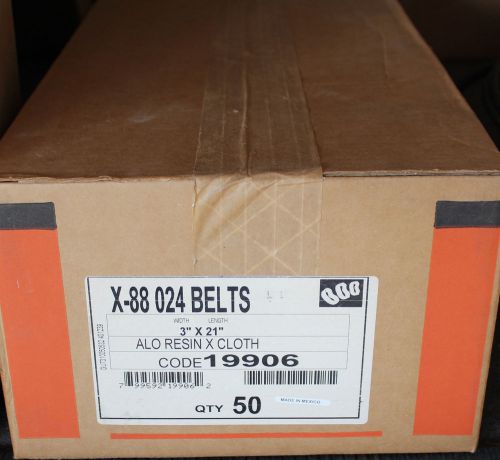 50/Box FANDELI 3&#034; x 21&#034; Aluminum Oxide Resin X Cloth 24 Grit Sanding Belts