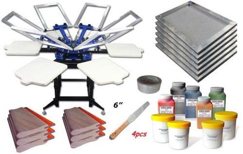 Six Station Six Color Screen Press Tensioned Frame Squeegee Waterbased Ink Kit