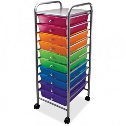 Advantus 10-Drawer Rolling Organizer, 37.6 x 13 x 15.4 Inches, Multi-Colored