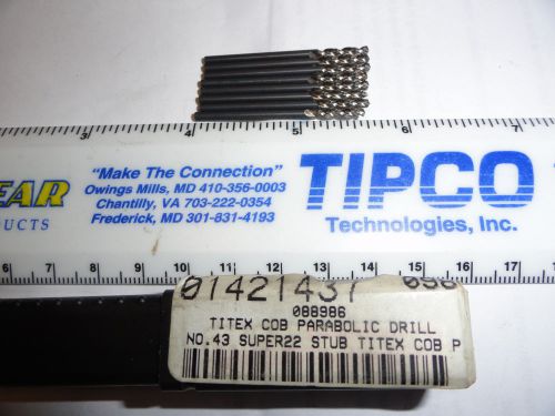 Titex #43 cobalt stub length parabolic flute drill bits, 088986 for sale