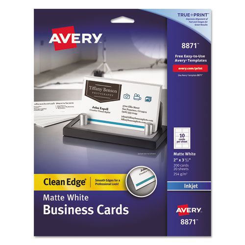 Two-Side Printable Clean Edge Business Cards, Inkjet, 2 x 3 1/2, White, 200/Pack