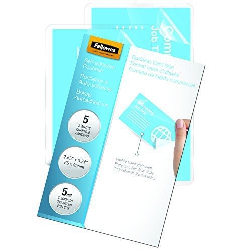 Fellowes laminating sheets, self adhesive, business card size, 5 mil, 5 pack for sale