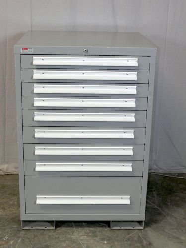 LYON  Blue 9 Drawer Parts Cabinet w/ Compartments  30&#034; x 28&#034; x 45&#034; - Needs Key