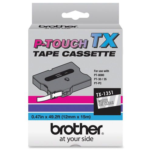 Brother TX1351 TX Tape Cartridge for PT-8000 PT-PC PT-30/35 1/2w White on Clear