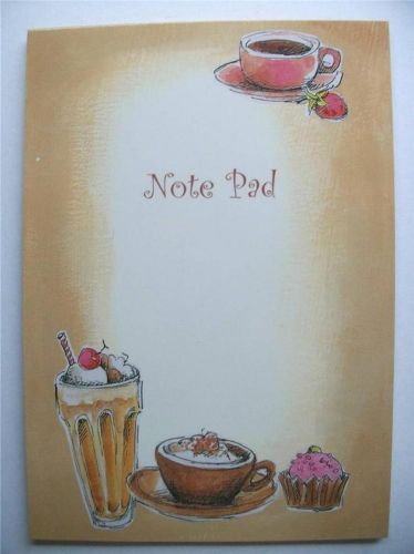 Writing Note Pad Paper Cafe &amp; Coffee Drinks New 30 Unlined Pages