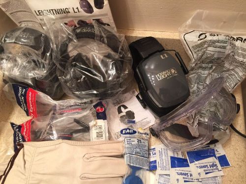 LOT Howard Leight Sperian Leightning L1 Safety Earmuffs, Safety Glasses, Gloves