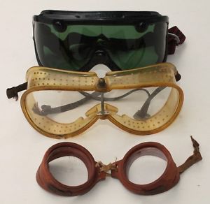 Vintage lot of 3 safety goggle glasses american optical wellsworth fuji penguin for sale