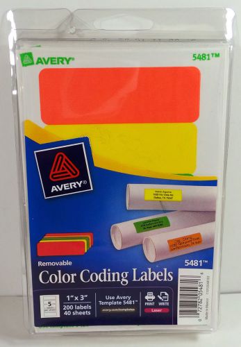 New Avery Removable Color Coding Labels 1&#034; x 3&#034; 200 Labels Laser Printer # 5481