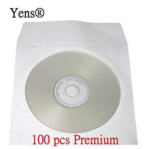 Yens® 100 Pack Premium Thick White Paper CD DVD Sleeves Envelope with Window Cut