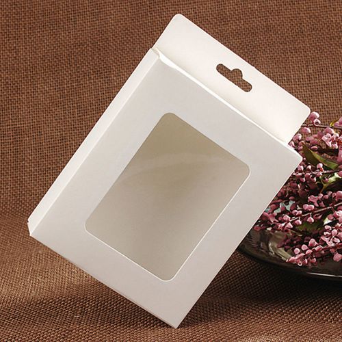 Paper Boxes With PVC Window White Cardboard Retail Packaging Gift Hanging Box