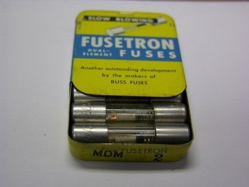 10 Bussmann Fusetron MDM 2 2A Slow Blow 9/32&#034;x1.25&#034; Glass Cartridge Fuses