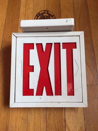 Vintage mid century metal lighted industrial exit sign for sale