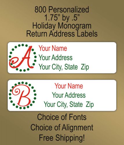 800 Personalized Whismical Christmas Monogram Printed Return Address Labels