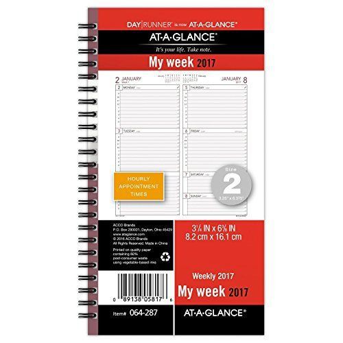 Day runner weekly planner refill 2017, wirebound, 3-1/4 x 6-3/8&#034;, size 2... for sale