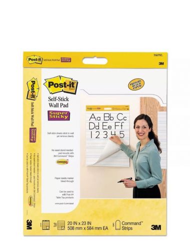 Post-It Self-Stick Wall Easel Primary Ruled Pad 20&#034;w x 23&#034;h White 20 Sheets 2