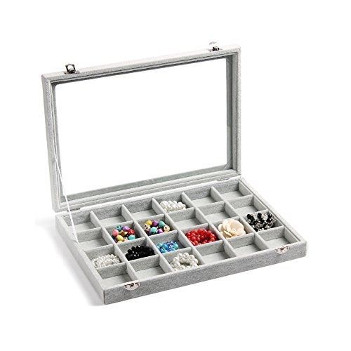 Valdler clear lid 24 grid jewelry tray showcase display storage for sale