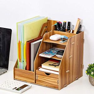 Keast Wood Desk Organizer with Drawer Trays, 4 Tier 6 Compartments Office File