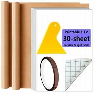 Printable Vinyl Heat Transfer Paper for Dark &amp; Light Fabric 30 Sheets 8.3 x11.7&#034;