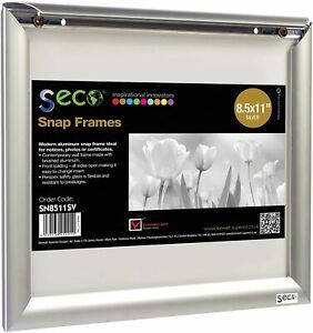 Seco® Front Load Easy Open Snap Photo Frame, 8.5&#034; x 11&#034;, Silver Aluminum - NEW