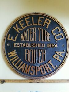 Antique E Keeler Co Water Tube Steam Boiler Large Brass Builders Plate Plaque