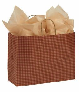 Large Red Gingham Paper Shopping Bags - Case of 25