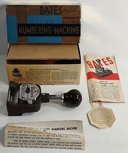 Vintage Bates Numbering Machine Standard Movement Box and Papers Included
