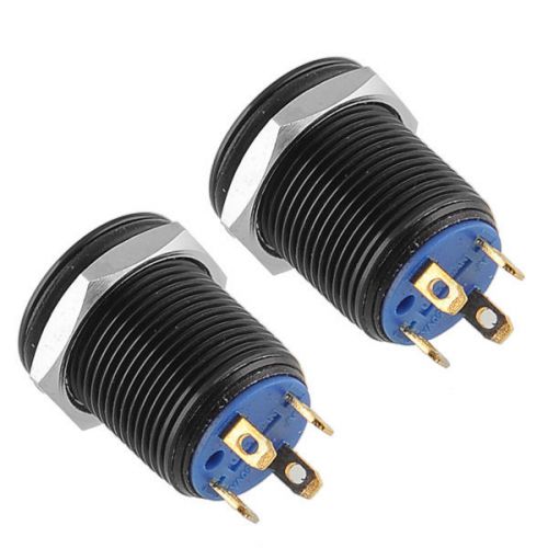 2pcs black 12mm  blue led lighted push button flat pin terminals on/off diy for sale