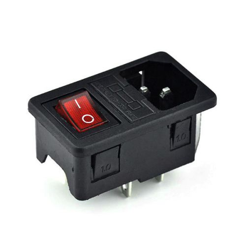 5x iec rocker switch with light lamp inlet power socket fuse holder 10a 250v red for sale