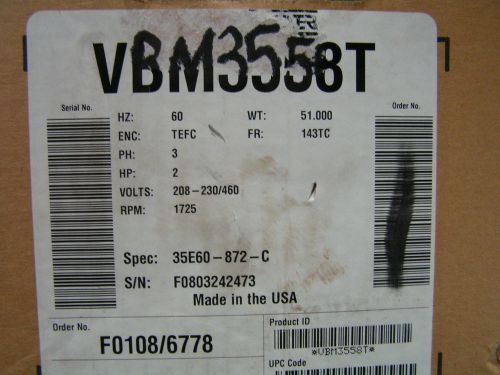 Baldor #vbm3558t electric motor 2 hp 1725 143tc 208-230/460-3 phase new!! in box for sale