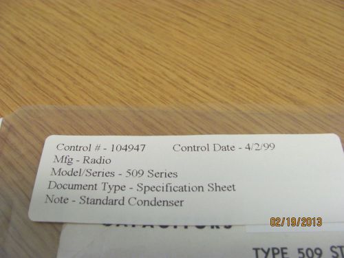 General radio model 509 series: standard condenser - specification sheet for sale