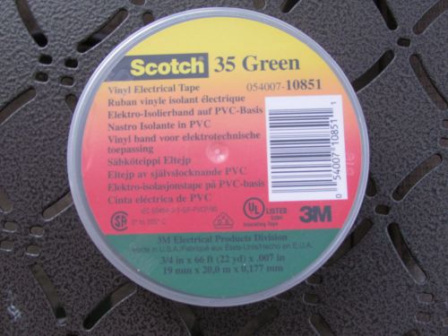 Scotch Professional Grade Vinyl Electrical Tape 35 Green  3/4&#034;x22 Yard New