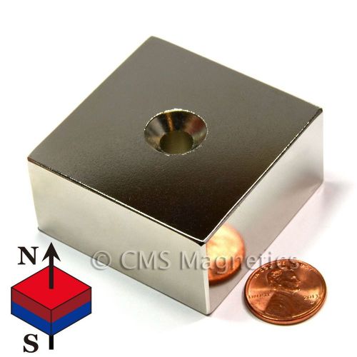 Cms magnetics® n50 2x2x1&#034; w/ countersunk hole neodymium magnet block 20 pc for sale
