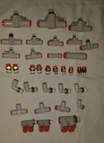 Smc huge lot of pneumatic fittings, flow control, check  valve for sale
