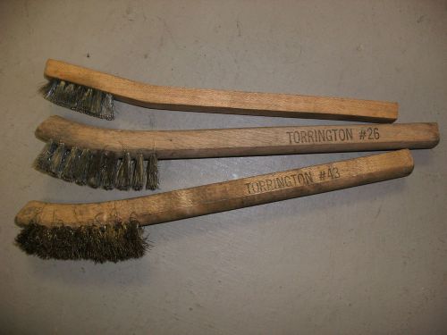 Vintage 3pc Mini Wire Brush w/ Wooden Handle - Torrington #26,43 9&amp;8&#034; long used