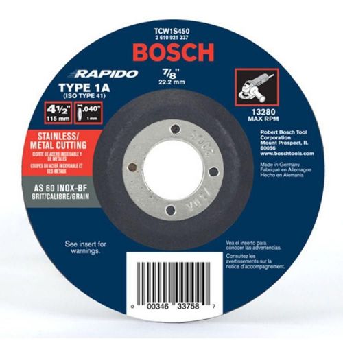 BOSCH TCW1S450 4-1/2&#034; METAL/STAINLESS THIN CUTTING WHEEL DISCS - 1 PACK - NEW