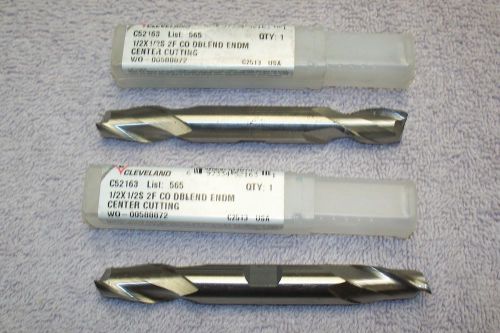 2 UN-USED IN TUBE  CLEVELAND 1/2&#034;  DOUBLE END  2 FLUTE END MILLS