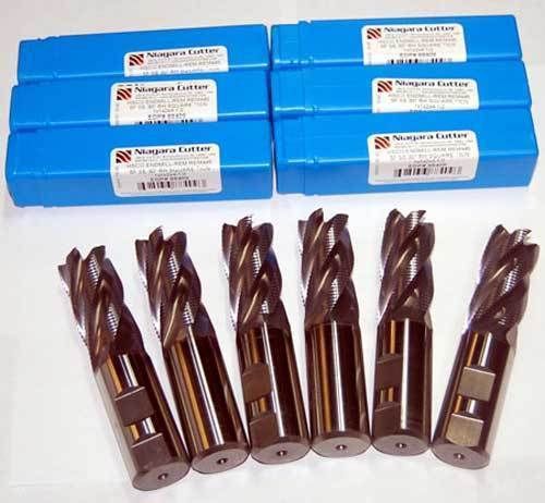 6 pcs. niagara 1&#034; m42-8% cobalt fine-pitch roughing cnc end mills-ticn coated for sale