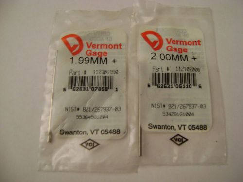 Vermont Gage Pins 1 each 1.99,2.00 Metric Plus
