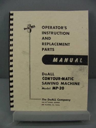 DoAll MP-20 Contour-Matic Saw Operator&#039;s Instructions &amp; Parts Manual+Supplement