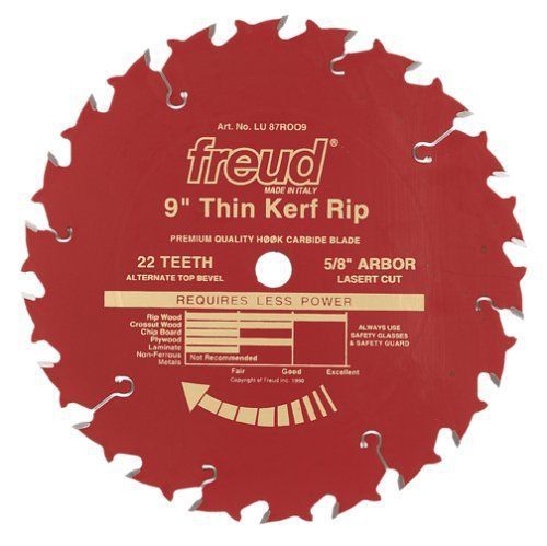 Freud LU87R009 9-Inch 22 Tooth ATB Thin Kerf Ripping Saw Blade with 5/8-Inch Arb