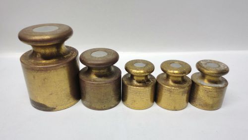 Set Of 5 Ohaus Balancing Scale Brass Calibration Analytical Apothecary Weights