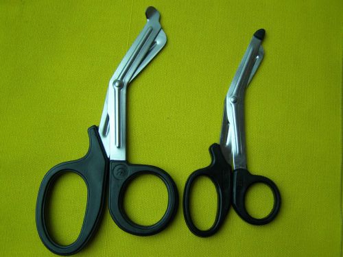 Lot of 2-Utility Scissors 5.5&#034; + 7.5&#034; BLACK EMT Medical Paramedic Nurse Scissors
